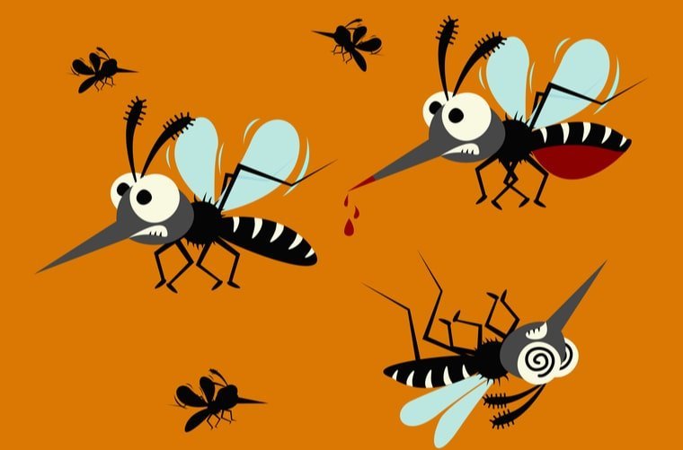 Caricatura de varios mosquitos volando.