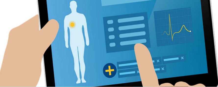 Imagen dibujada de una tableta que muestra en su pantalla los signos vitales de un paciente.